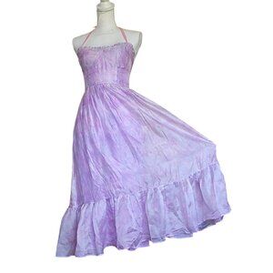 Womens Size Small Halter Dress Maxi Smocked Pastel Purple‎ Pink Sweetheart